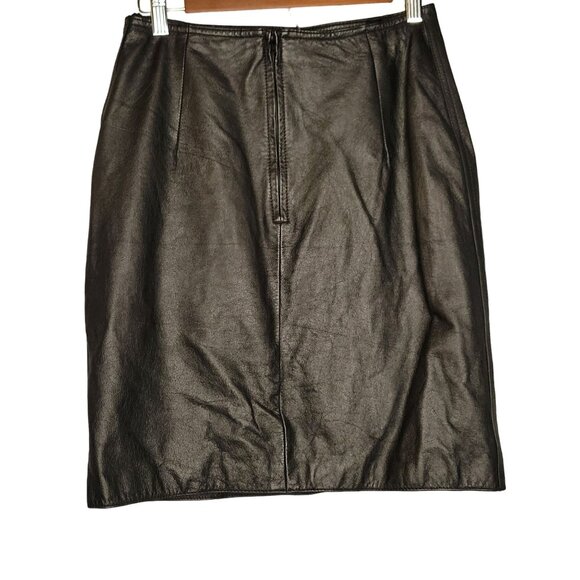 Vintage Womens 6 Classic Leather Skirt Old Money Preppy Edgy Black Pencil Mini s - Picture 2 of 5